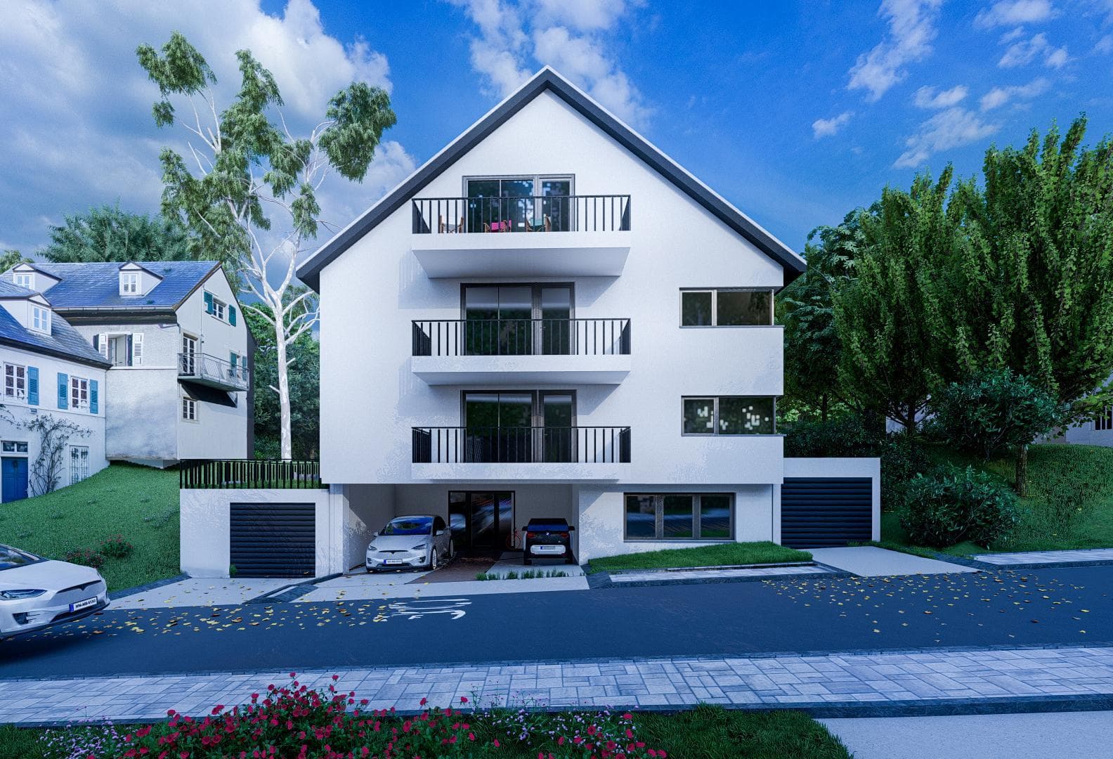 Heimsheim – Architekturvisualisierung mit hellen Fassaden und Balkonaufbauten